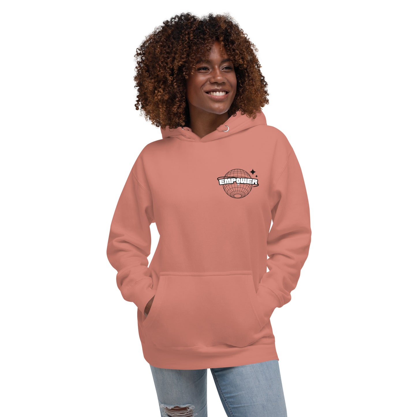 Women's Dusty Rose Empower X Universe Front & Back Print Hoodie