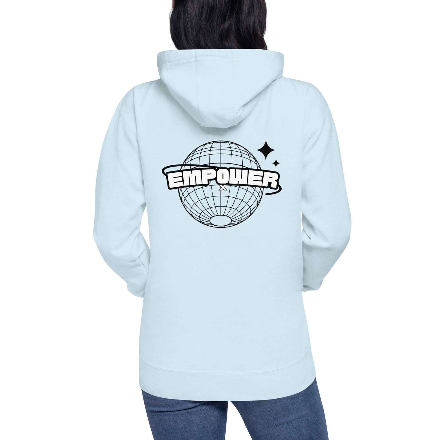 Women's Sky Blue Empower X Universe Front & Back Print Hoodie