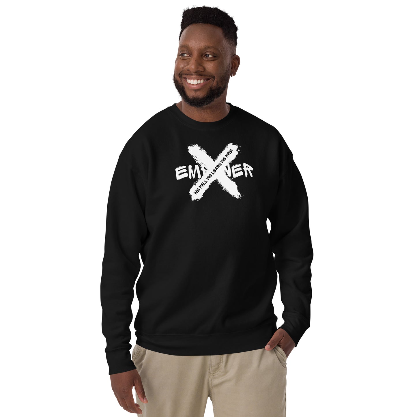 A man wearing a black Empower X Clothing Mental Health Quote Sweatshirt